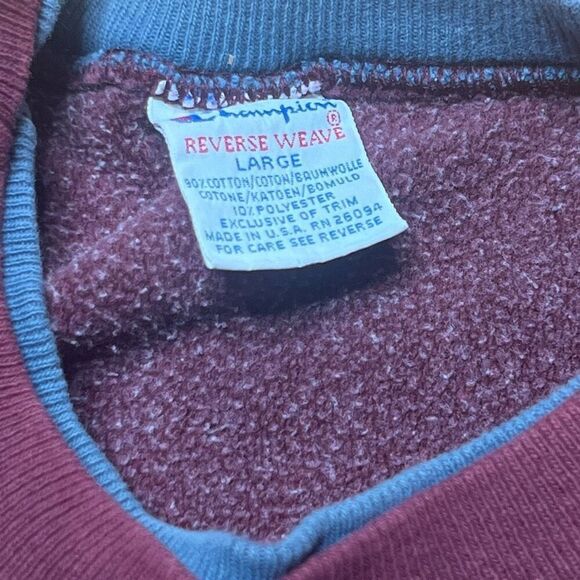 Vintage VTG 90s Champion Reverse Weave Burgundy Sweatshirt Large Made In USA - Picture 5 of 6